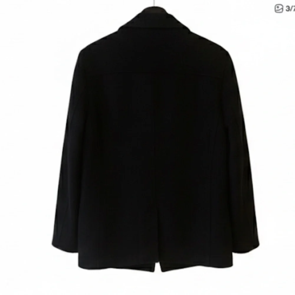 Frank & Oak The Comfort Double Breasted Wool Topcoat Blazer in navy Small
